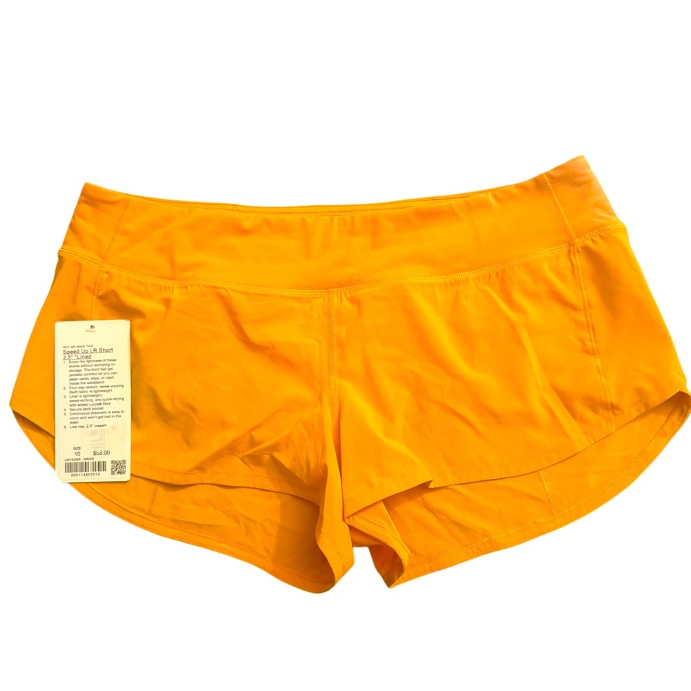 New, Lululemon Speed up low rise short 2.5, orange, size 10